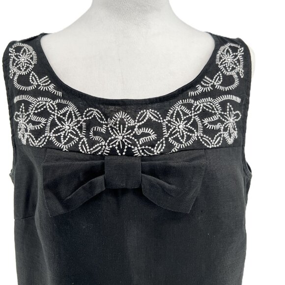🖤Lucy & Laurel 100% Linen Top XL Black with Embroidered Detail - Dressy - Picture 2 of 10